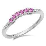 0.25 Carat (ctw) 14K White Gold Round Pink Sapphire & White Diamond Ladies Anniversary Wedding Stackable Band Guard Ring 1/4 CT