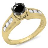 1.00 Carat (ctw) 14K Yellow Gold Round Cut Black & White Diamond Ladies Bridal Solitaire With Accents Engagement Ring 1 CT