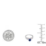1.00 Carat (ctw) 10K White Gold Round Cut Blue Sapphire & White Diamond Ladies Bridal Solitaire With Accents Engagement Ring 1 CT