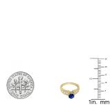1.00 Carat (ctw) 10K Yellow Gold Round Cut Blue Sapphire & White Diamond Ladies Bridal Solitaire With Accents Engagement Ring 1 CT