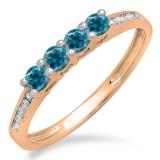 0.50 Carat (ctw) 10K Rose Gold Round Blue & White Diamond Ladies Bridal Anniversary Wedding Band Stackable Ring 1/2 CT
