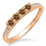 0.50 Carat (ctw) 10K Rose Gold Round Champagne & White Diamond Ladies Bridal Anniversary Wedding Band Stackable Ring 1/2 CT