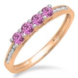 0.50 Carat (ctw) 10K Rose Gold Round Pink Sapphire & White Diamond Ladies Bridal Anniversary Wedding Band Stackable Ring 1/2 CT