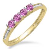 0.50 Carat (ctw) 10K Yellow Gold Round Pink Sapphire & White Diamond Ladies Bridal Anniversary Wedding Band Stackable Ring 1/2 CT
