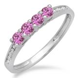 0.50 Carat (ctw) 14K White Gold Round Pink Sapphire & White Diamond Ladies Bridal Anniversary Wedding Band Stackable Ring 1/2 CT