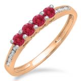 0.50 Carat (ctw) 10K Rose Gold Round Red Ruby & White Diamond Ladies Bridal Anniversary Wedding Band Stackable Ring 1/2 CT