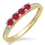 0.50 Carat (ctw) 10K Yellow Gold Round Red Ruby & White Diamond Ladies Bridal Anniversary Wedding Band Stackable Ring 1/2 CT