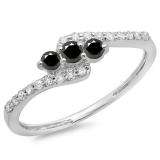 0.33 Carat (ctw) 10K White Gold Round Black & White Diamond Ladies Swirl Engagement 3 Stone Bridal Ring 1/3 CT