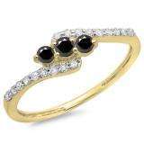 0.33 Carat (ctw) 14K Yellow Gold Round Black & White Diamond Ladies Swirl Engagement 3 Stone Bridal Ring 1/3 CT