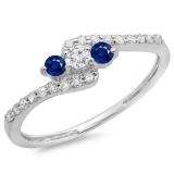 0.33 Carat (ctw) 14K White Gold Round Blue Sapphire & White Diamond Ladies Swirl Engagement 3 Stone Bridal Ring 1/3 CT