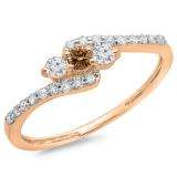 0.33 Carat (ctw) 10K Rose Gold Round Champagne & White Diamond Ladies Swirl Engagement 3 Stone Bridal Ring 1/3 CT