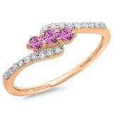 0.33 Carat (ctw) 10K Rose Gold Round Pink Sapphire & White Diamond Ladies Swirl Engagement 3 Stone Bridal Ring 1/3 CT