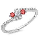 0.33 Carat (ctw) 14K White Gold Round Red Ruby & White Diamond Ladies Swirl Engagement 3 Stone Bridal Ring 1/3 CT