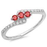 0.33 Carat (ctw) 14K White Gold Round Red Ruby & White Diamond Ladies Swirl Engagement 3 Stone Bridal Ring 1/3 CT