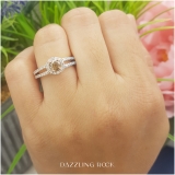 0.90 Carat (ctw) 10K Rose Gold Round Cut Champagne & White Diamond Ladies Bridal Split Shank Halo Style Engagement Ring