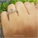 0.90 Carat (ctw) 10K Rose Gold Round Cut Champagne & White Diamond Ladies Bridal Split Shank Halo Style Engagement Ring