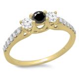 0.75 Carat (ctw) 10K Yellow Gold Round Cut Black & White Diamond Ladies Bridal 3 Stone Engagement Ring 3/4 CT