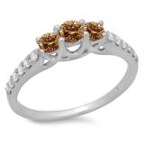 0.75 Carat (ctw) 14K White Gold Round Cut Champagne & White Diamond Ladies Bridal 3 Stone Engagement Ring 3/4 CT