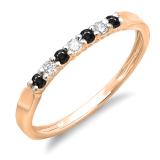 0.25 Carat (ctw) 14K Rose Gold Round Black & White Diamond Ladies 7 Stone Anniversary Wedding Band Stackable Ring 1/4 CT