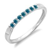 0.25 Carat (ctw) 10K White Gold Round Blue Diamond Ladies 7 Stone Anniversary Wedding Band Stackable Ring 1/4 CT