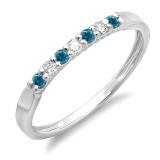 0.25 Carat (ctw) 10K White Gold Round Blue & White Diamond Ladies 7 Stone Anniversary Wedding Band Stackable Ring 1/4 CT