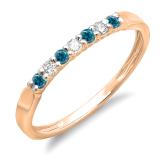 0.25 Carat (ctw) 14K Rose Gold Round Blue & White Diamond Ladies 7 Stone Anniversary Wedding Band Stackable Ring 1/4 CT
