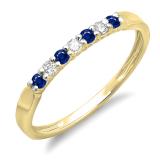 0.25 Carat (ctw) 14K Yellow Gold Round Blue Sapphire & White Diamond Ladies 7 Stone Anniversary Wedding Band Stackable Ring 1/4 CT