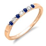 0.25 Carat (ctw) 18K Rose Gold Round Blue Sapphire & White Diamond Ladies 7 Stone Anniversary Wedding Band Stackable Ring 1/4 CT