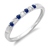 0.25 Carat (ctw) 18K White Gold Round Blue Sapphire & White Diamond Ladies 7 Stone Anniversary Wedding Band Stackable Ring 1/4 CT