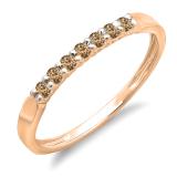 0.25 Carat (ctw) 14K Rose Gold Round Champagne Diamond Ladies 7 Stone Anniversary Wedding Band Stackable Ring 1/4 CT