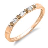 0.25 Carat (ctw) 10K Rose Gold Round Champagne & White Diamond Ladies 7 Stone Anniversary Wedding Band Stackable Ring 1/4 CT