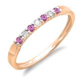 0.25 Carat (ctw) 10K Rose Gold Round Pink Sapphire & White Diamond Ladies 7 Stone Anniversary Wedding Band Stackable Ring 1/4 CT