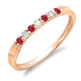 0.25 Carat (ctw) 14K Rose Gold Round Red Ruby & White Diamond Ladies 7 Stone Anniversary Wedding Band Stackable Ring 1/4 CT