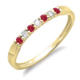 0.25 Carat (ctw) 14K Yellow Gold Round Red Ruby & White Diamond Ladies 7 Stone Anniversary Wedding Band Stackable Ring 1/4 CT