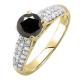 1.22 Carat (ctw) 18K Yellow Gold Round Black & White Diamond Pave set Bridal Engagement Ring 0.72 CT center included 1 1/4 CT
