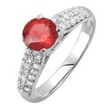 1.22 Carat (ctw) 10K White Gold Round Red Ruby & White Diamond Pave set Bridal Engagement Ring 0.72 CT center included 1 1/4 CT