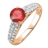 1.22 Carat (ctw) 14K Rose Gold Round Red Ruby & White Diamond Pave set Bridal Engagement Ring 0.72 CT center included 1 1/4 CT