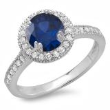 1.15 Carat (ctw) 18K White Gold Round Blue Sapphire & White Diamond Ladies Bridal Halo Style Engagement Ring