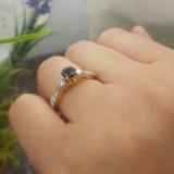 1.00 Carat (ctw) 10K Yellow Gold Round Blue Sapphire & White Diamond Ladies 3 Stone Bridal Engagement Ring 1 CT