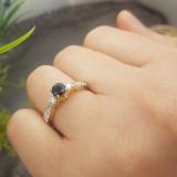 1.00 Carat (ctw) 10K Yellow Gold Round Blue Sapphire & White Diamond Ladies 3 Stone Bridal Engagement Ring 1 CT