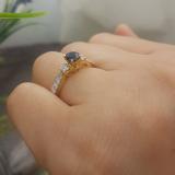 1.00 Carat (ctw) 14K Yellow Gold Round Blue Sapphire & White Diamond Ladies 3 Stone Bridal Engagement Ring 1 CT