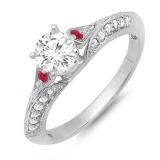 0.85 Carat (ctw) 10K White Gold Round Red Ruby & White Diamond Ladies Bridal Engagement Ring