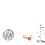 1.33 Carat (ctw) 10K Rose Gold Round & Baguette Red Ruby & White Diamond Ladies Bridal Engagement Ring