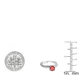 1.33 Carat (ctw) 10K White Gold Round & Baguette Red Ruby & White Diamond Ladies Bridal Engagement Ring