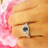 1.00 Carat (ctw) 14K White Gold Round Blue Sapphire & White Diamond Ladies Swirl Split Shank Halo Engagement Ring 1 CT