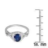 1.00 Carat (ctw) 14K White Gold Round Blue Sapphire & White Diamond Ladies Swirl Split Shank Halo Engagement Ring 1 CT