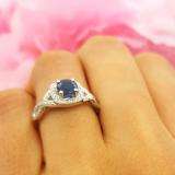 1.00 Carat (ctw) 14K White Gold Round Blue Sapphire & White Diamond Ladies Swirl Split Shank Halo Engagement Ring 1 CT
