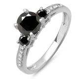 1.33 Carat (ctw) 18K White Gold Round White & Black Diamond Ladies Bridal 3 Stone Engagement Ring