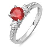 1.33 Carat (ctw) 18K White Gold Round White Diamond & Red Ruby Ladies Bridal 3 Stone Engagement Ring