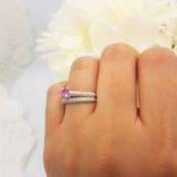 1.00 Carat (ctw) 14K White Gold Round Pink Sapphire & White Diamond Ladies Bridal Engagement Ring With Matching Band Set 1 CT